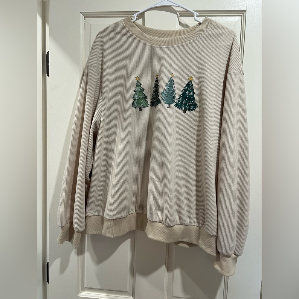SHEIN Cream Sweater with Green Tree Design